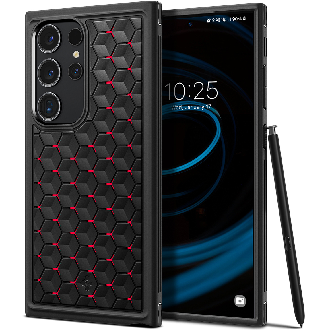 Etui od marki Spigen z serii Cryo Armor do Galaxy S24 Ultra, czarno-czerwone